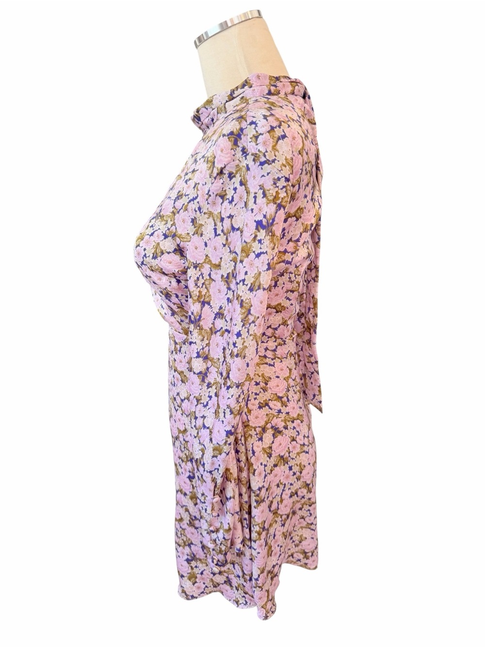 Zara Pink Floral Satin Mini Dress with Green Accents Sz XS - Picture 9 of 13